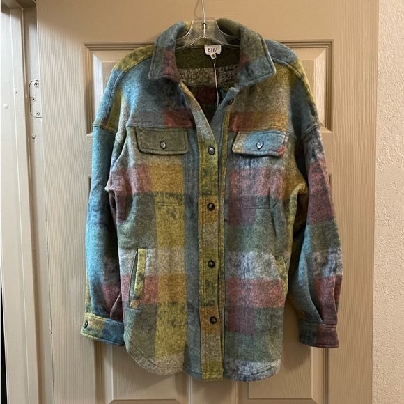 LAST ONE! Lime Fleece Checked Shirt Jacket - Picture 6 of 8